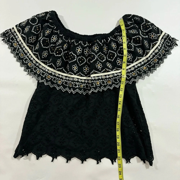 Hemant Nandita Marva Off Shoulder Eyelet Top Black - Picture 7 of 7